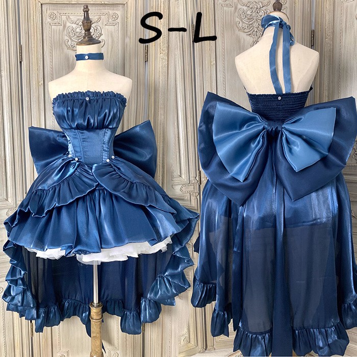 ワンピース ロリータ Lolita ハロウィン ストラップレス パフスカート S M L おしゃれ コスプレ パーティー プレゼント レディース コスチューム プリンセス ロマンティック ブル ドレス